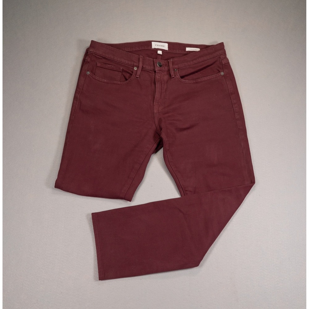FRAME L'Homme Slim Jeans Mens 34 Burgundy Red Stretch Slim Fit Denim Pants